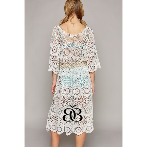 POL Off White Crochet Half Sleeve Flared Midi Dress - Picture 6 of 8